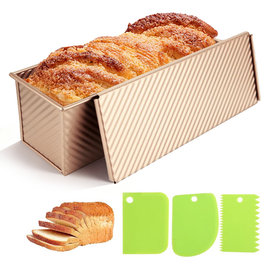 2.2 Lb Pullman Loaf Pan with Lid, 13x4 Nonstick Carbon Steel Bread Pan for Sandwich & Sourdough, Rectangular Corrugated Toast Box Mold for Oven Baking, Heavy Duty Easy Clean Bakeware