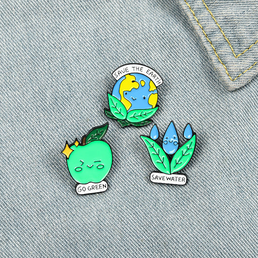 Foreign trade cartoon creative plant-shaped jewelry brooch, water conservation, green environmental protection letter brooch badge
