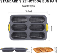 6-Cavity Silicone Baguette Bread Pan, Non-stick French Bread & Hot Dog Bun Mold, Foldable Loaf Pan Baking Tool for Hoagie Homemade Rolls, Dishwasher Safe,Easy Release, Local Stock- 1 Pack Gray