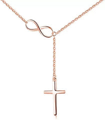 Trendy Women's Cross Necklace - 14K Dainty Rose Gold/Gold/Silver Plated Infinity Cross Pendant Charm Choker with Drop Dangle Chain, Non-Tarnish Religious Faith Jewelry Gift