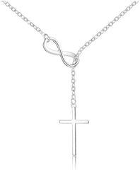 Trendy Women's Cross Necklace - 14K Dainty Rose Gold/Gold/Silver Plated Infinity Cross Pendant Charm Choker with Drop Dangle Chain, Non-Tarnish Religious Faith Jewelry Gift