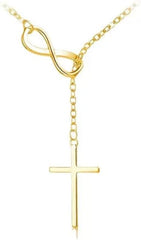 Trendy Women's Cross Necklace - 14K Dainty Rose Gold/Gold/Silver Plated Infinity Cross Pendant Charm Choker with Drop Dangle Chain, Non-Tarnish Religious Faith Jewelry Gift