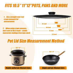 Vertical Standing Universal Lid Interchangeable Handle - 10 to 12 Inch for Pots and Pans Fits, Tempered Glass Heat Resistant Silicone Edge, Dishwasher Safe without BPA