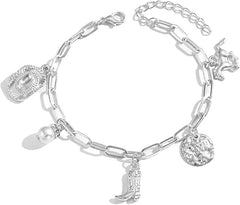 Western Charm Bracelet for Women Cowgirl Hat Western Bracelets Gold Cowboy Boot Bracelet Adjustable Pearl Horse Bracelets Trendy Elegant Jewelry Accessories