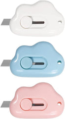 Mini Box Cutter Cloud Utility Retractable Art Knives Letter Opener Envelope Slitter, Cloud Shaped Carton Portable Cutter for Opening Plastic Packages(White)