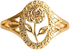 Chunky Gold Ring For Women, Trendy Rose Flower Rings Copper Daily Wear Wedding Statement Promise Engagement Party Jewelry Wife Mother Gift Birthday Valentines Mom