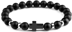 Natural Stone Cross Bracelets Hematite Stainless Steel Cross Elastic Rope Map Lava Bead Bracelet For Men Women Charm Jewelry