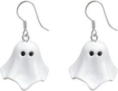 Cute Ghost Halloween Dangle Drop Hook Earrings for Women Men Minimalist 3D White Paint Spooky Earrings Dangling Lightweight Fashion Jewelry Gifts for Daughter Party