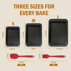 Baking Sheet Pan Set of 3, Nonstick Rectangle Cake Baking Sheet for Oven, Small, Medium & Large Baking Sheet Pans, Baking Pan for Cake Brownie Cookie, Rust & Warp Resistant, Easy Clean