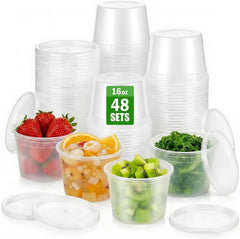 48 Sets Deli Containers with Lids, 16 oz Plastic Soup Containers with Lids, Food Storage Containers with Lids Airtight, Stackable, Leak-proof, Microwave and Freezer Safe