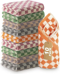 5 Pack Cotton Hand Towels, Checkered Pattern, Multi-Color, 13 x 29 Inches, Quick Drying, Modern Style, Soft and Absorbent for Bathroom, Kitchen, Gym, Spa