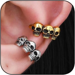 Skull Halloween Earrings for Women,Skull Skeleton Ear Cuffs Punk Non-piercing Cartilage Earring Clip on Earrings for Men Gothic Halloween Jewelry Costume Accessories