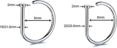 2 PCS 20G Gold D Shaped Nose Rings Hoops Single Piercing Jewelry for Men and Women