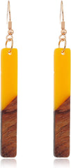 Lightweight Bohemian Wooden Acryluc Resin Geometric Bar Rould Drop Dangle Natural Wood Earrings Ethnic African Western Statement Handmade Jewelry for Women