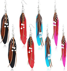 Feather Earrings Women vintage bohemian long drop