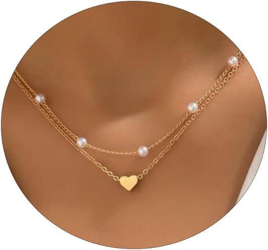 ASCOMY Dainty Gold Necklace for Women 14K Gold Plated Necklaces for Her Delicate Love Heart Necklace Heart Pendant Necklace Cute Necklaces Festival Jewelry Gift for Women