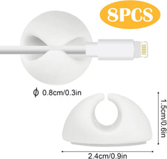 Silicone cable management holders, Adhesive Cable Management Cord Organiser, Cable Clips Holders for desk, power cable, headphone cable, TV cable, Home office (8 White)