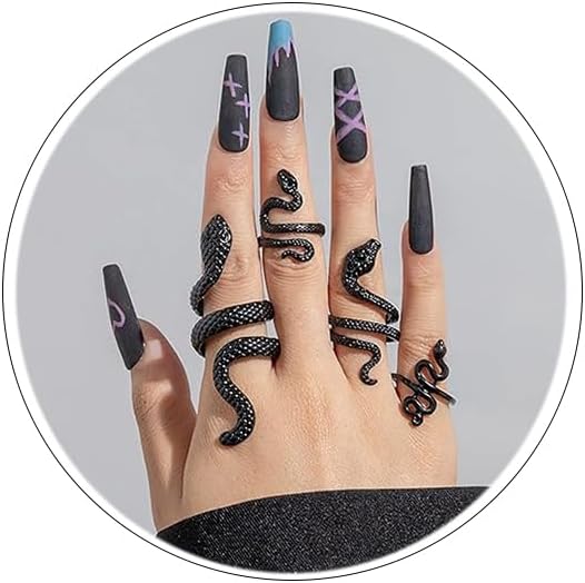 Vintage Gold Snake Ring - Adjustable, Black, Fashion Animal Ring for Women & Men