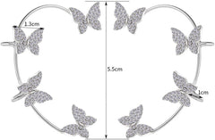 Juneyemo Glitter Rhinestone Ear Cuffs 1 Pair Butterfly Climber Ear Wrap Non Pierced Earrings Ear Jewelry for Women and Girls (Silver)