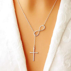 Trendy Women's Cross Necklace - 14K Dainty Rose Gold/Gold/Silver Plated Infinity Cross Pendant Charm Choker with Drop Dangle Chain, Non-Tarnish Religious Faith Jewelry Gift