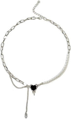 Irregular Heart Necklace for Women Y2k Pink Zircon Pearl Diamond Women's Fashion Pendant Hot Fashion Pink Jewelry for Women