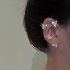 Jumwrit Rhinestone Butterfly Ear Cuffs Non Piercing Ear Clips Ear Cuffs Climber Crawler Earrings Ear Wrap around Earrings for Women(Gold)