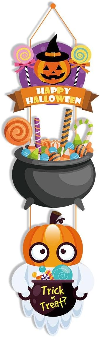 Halloween Decorations Set - Wooden Pumpkin Letters, Tree Ghost Stand, Pumpkin Magic Hat Door Hanger and Pendant Ornaments for Spooky Parties (Halloween-Oriented Wooden Ornament Spooky)