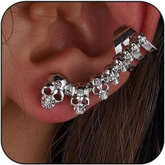 Skull Halloween Earrings for Women,Skull Skeleton Ear Cuffs Punk Non-piercing Cartilage Earring Clip on Earrings for Men Gothic Halloween Jewelry Costume Accessories