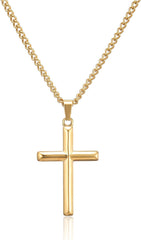 HSWYFCJY Cross Necklace Men Silver/Gold/Black Chain with Bevelled Cross Pendant Stainless Steel Cross Necklace for Men Women Chain Length 45-60cm Holiday/Birthady/Christian Gifts for Boys Girls