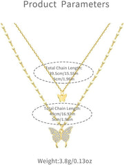 Crystal Butterfly Layered Necklaces for Women Dainty Layering Pendant Necklace Adjustable CZ Animal Chain Choker Cute Jewelry