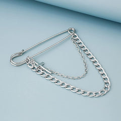 1Pieces Silver Safety Pin Hanging Chains Cross Brooch Pins for Women - Punk Long Chain Brooch Pin for Sweater Shawl Clips Faux