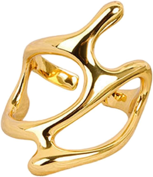 POYAMUSE Opening Metal Rings for Women, Trendy Irregular Geometric Openwork Ring for Women, Adjustable Vintage Chunky Statement Jewelry