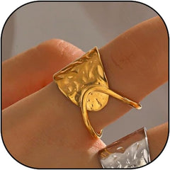 Chunky Rings For Women, Gold Silver Thumb Ring Asymmetrical Wavy Curve Ring Adjustable Non Tarnish Dainty Stainless Steel New Year Anniversary Birthday Jewelry Gift