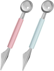 2Pcs Useful Melon Baller Scoop Set DIY Funny Melon Baller Scoop Carving Stainless Steel Fruit Scoop Multi-Function Double-Sided Melon Baller