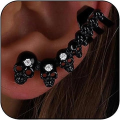 Skull Halloween Earrings for Women,Skull Skeleton Ear Cuffs Punk Non-piercing Cartilage Earring Clip on Earrings for Men Gothic Halloween Jewelry Costume Accessories