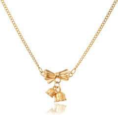 TESTRYE 18K Gold Bow Necklace,Dainty Bow Pendent Choker Necklace Bowknot Bow Tie Necklace for Women