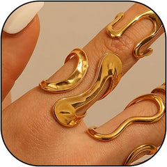 Chunky Rings For Women, Gold Silver Thumb Ring Asymmetrical Wavy Curve Ring Adjustable Non Tarnish Dainty Stainless Steel New Year Anniversary Birthday Jewelry Gift