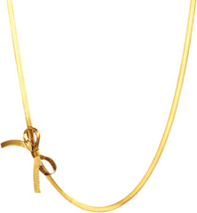 TESTRYE 18K Gold Bow Necklace,Dainty Bow Pendent Choker Necklace Bowknot Bow Tie Necklace for Women