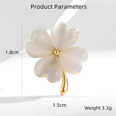 Cute Cats Eye Clover Leaf Brooch Breastpin for Women Girls Gold Plated Fashion Lucky Shamrock White Flower Brooches Lapel Pins Dainty Dress Accessories Birthday Holiday St.Patrick's Day Jewelry Gift