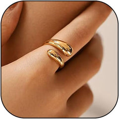 Chunky Rings For Women, Gold Silver Thumb Ring Asymmetrical Wavy Curve Ring Adjustable Non Tarnish Dainty Stainless Steel New Year Anniversary Birthday Jewelry Gift