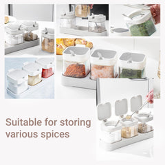 CLIPORE Glass Condiment Canisters for Salt, Sugar and Spices, Set of 3 Square Seasoning Jars with Lids and Spoons, Kitchen Storage Set, Send Goods from Local Warehouse