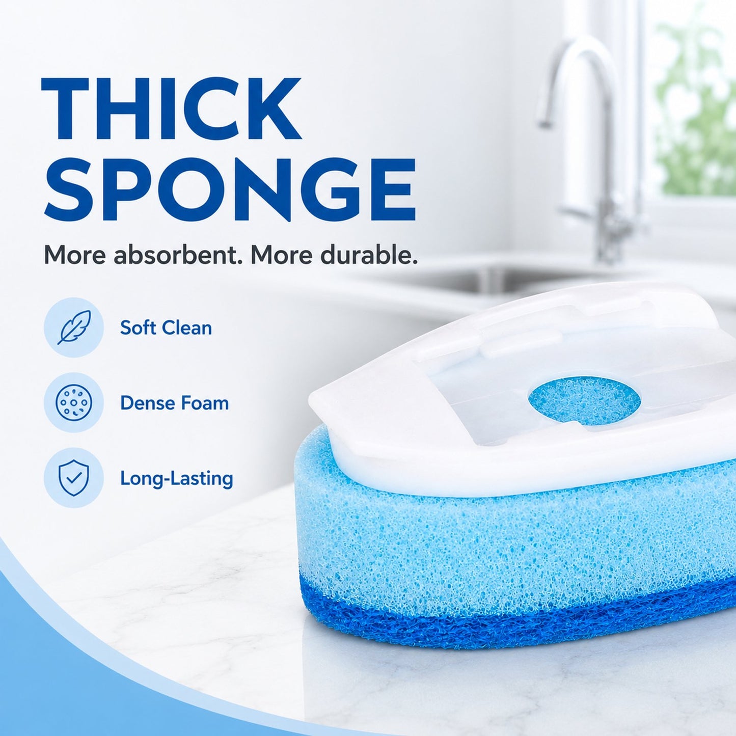 Non-Scratch Dish Wand Sponge Refills, Blue Click-On Replacement Pads for Nonstick Cookware, Sinks and Counters(12 Pack )