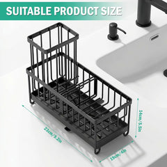 Sponge Holder for Kitchen Sink – Stainless Steel Sink Caddy Organizer with Brush Holder, Rustproof 304 Stainless Steel Countertop Storage for Soap Dispenser, Soap, Sponge, Dish Brush