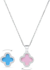 SHINYY 2 Side Crystal Clover Necklace for Women | 18K Gold Plated Four Leaf Lucky Pendant | 4 Leaf Cubic Zirconia Jewelry for Her