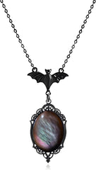 WCRAZYE Gothic Bat Pendant Necklace for Women Halloween Victoria Emboss Cameo Necklace Dark Vampire Necklace Witch Jewelry Accessories