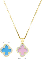 SHINYY 2 Side Crystal Clover Necklace for Women | 18K Gold Plated Four Leaf Lucky Pendant | 4 Leaf Cubic Zirconia Jewelry for Her