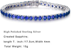 FANCIME Birthstone Bracelet Sterling Silver Gemstone Tennis Bracelets Fine Jewelry Wedding Bridal Prom Birthday Gift for Women Her, Length 7.2 Inch Width 4mm