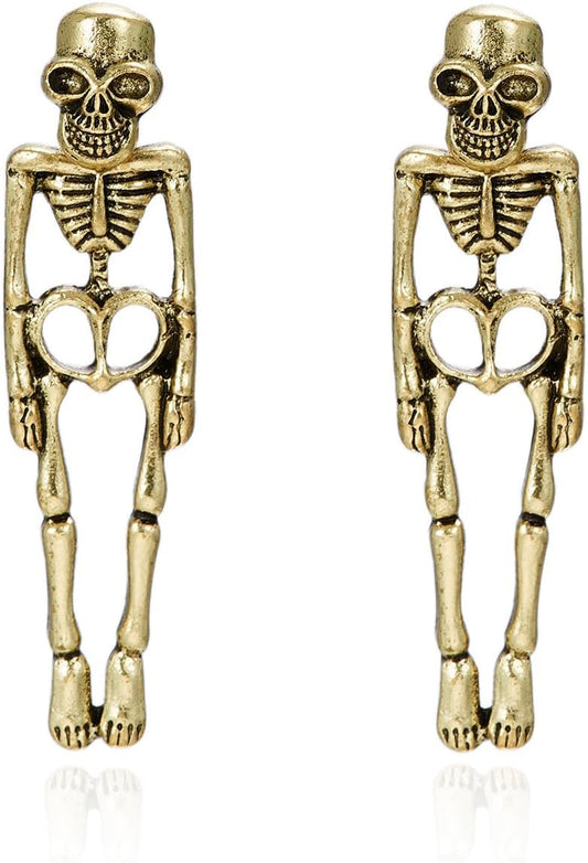 Vintage Skeleton Stud Dangle Drop Earrings for Women Men Gothic Halloween Skull Hypoallergenic Earrings Punk Piercing Studs Personalized Statement Jewelry Gifts