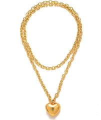 Chunky Gold Heart Necklace for Women Puffy Heart Pendant Necklaces Thick Chunky Chain Link Necklace Paperclip Chain Jewelry Gifts for Women