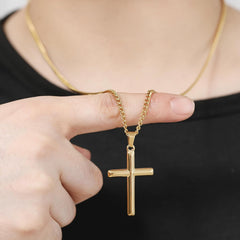 Cross Necklace Men Silver/Gold/Black Chain with Bevelled Cross Pendant Stainless Steel Cross Necklace for Men Women Chain Length 45-60cm Holiday/Birthady/Christian Gifts for Boys Girls